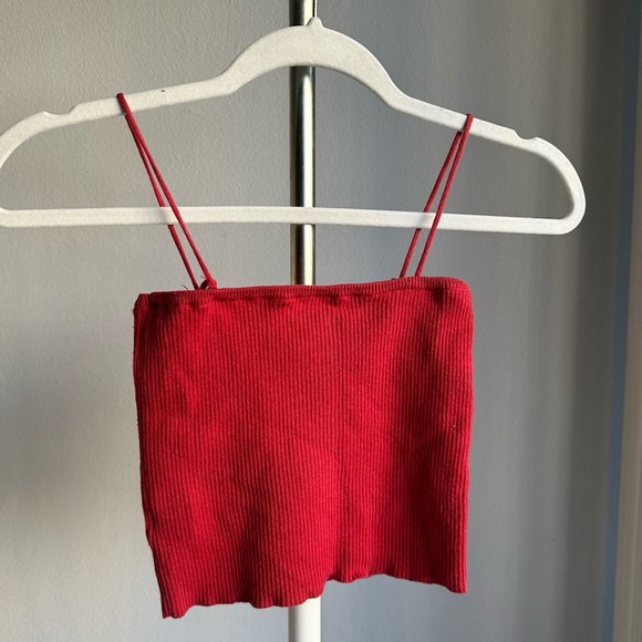 Brandy Melville Rib Knitted Spaghetti Straps Cropped Tank Top in Red - Picture 2 of 6